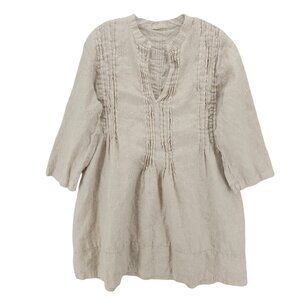 CP SHADES Regina Tunic Top Natural Linen Embroidered Roll Tab MEDIUM - Stain!